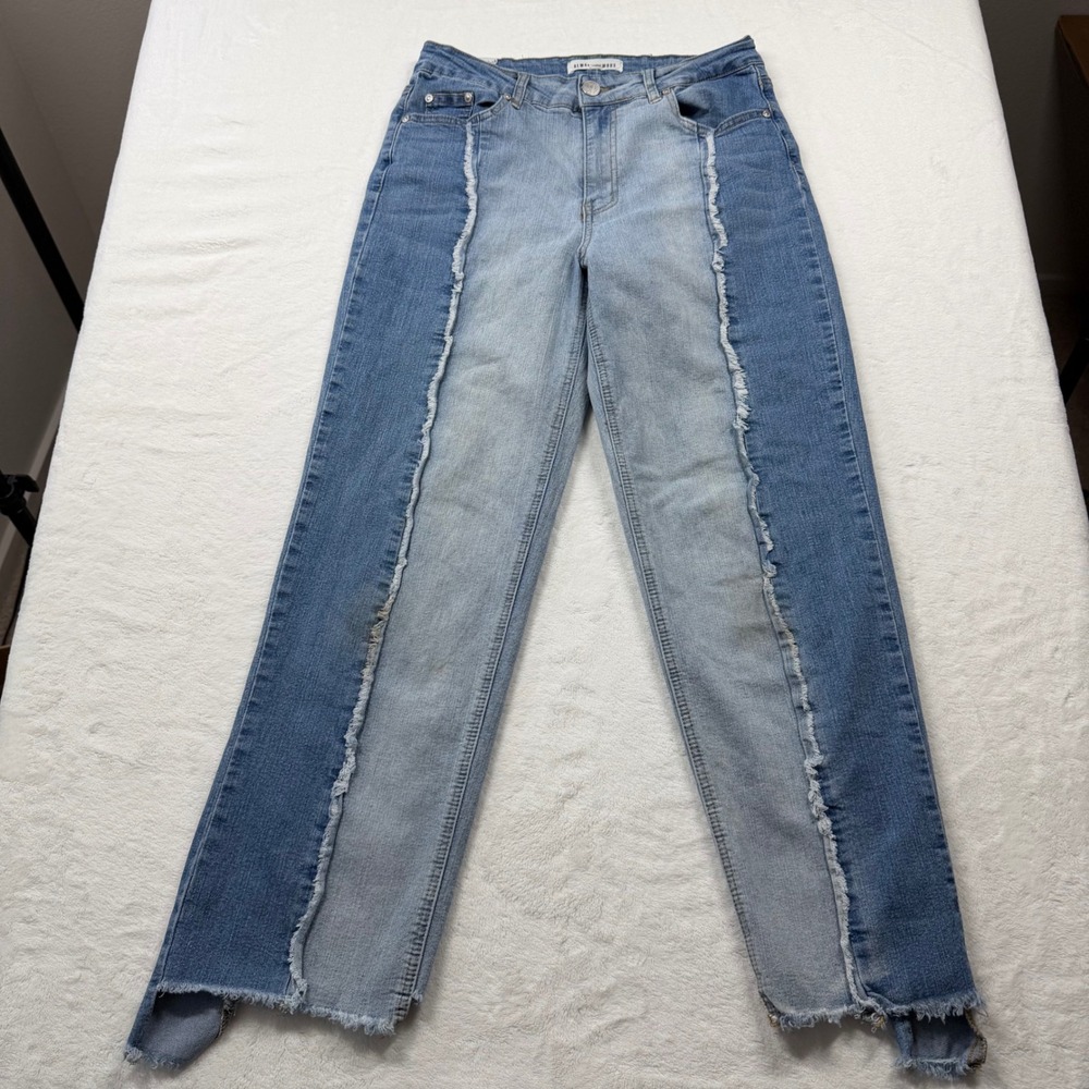 Almost Famous Panelled Jeans Womens 7 Blue Good Two Tone  Step Hem Distressed
